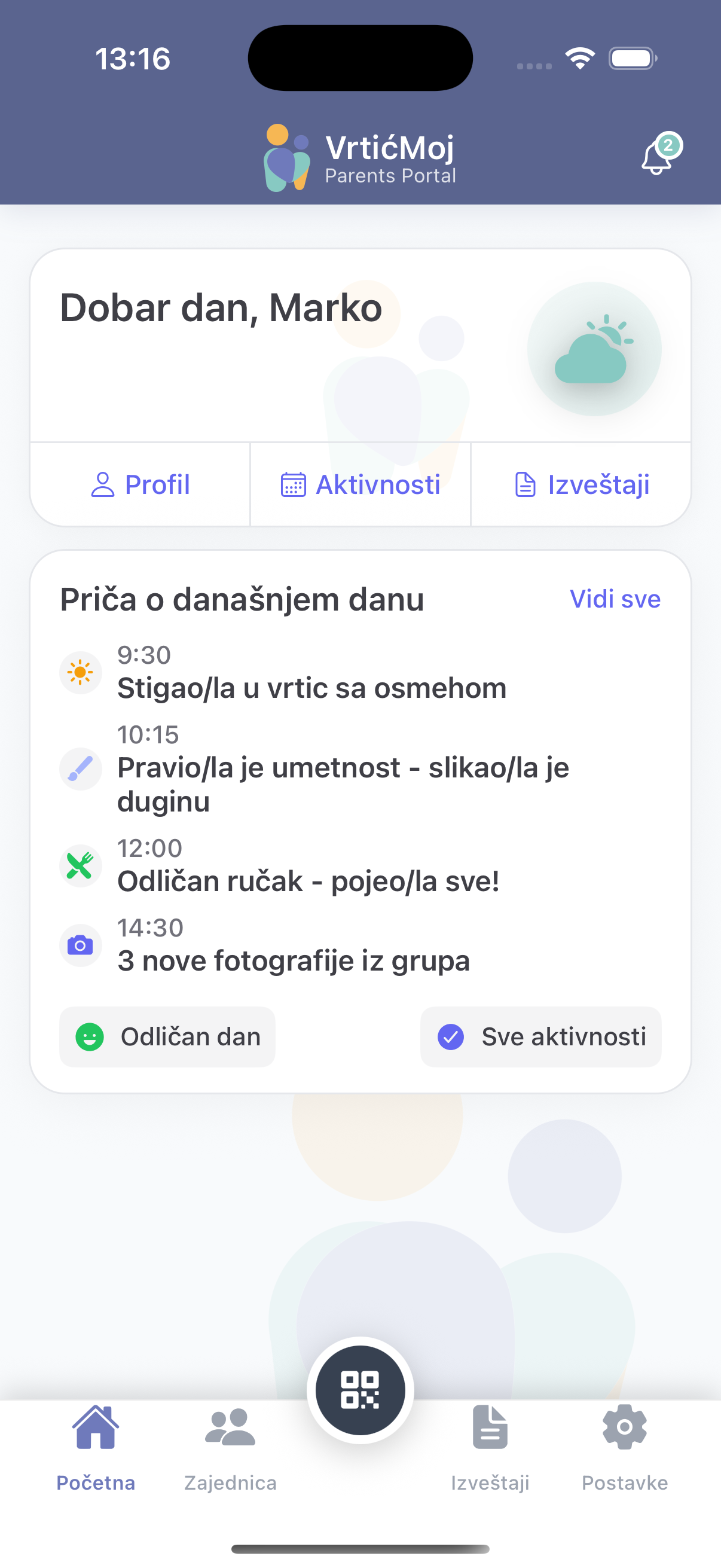VrtićMoj iOS Main Interface